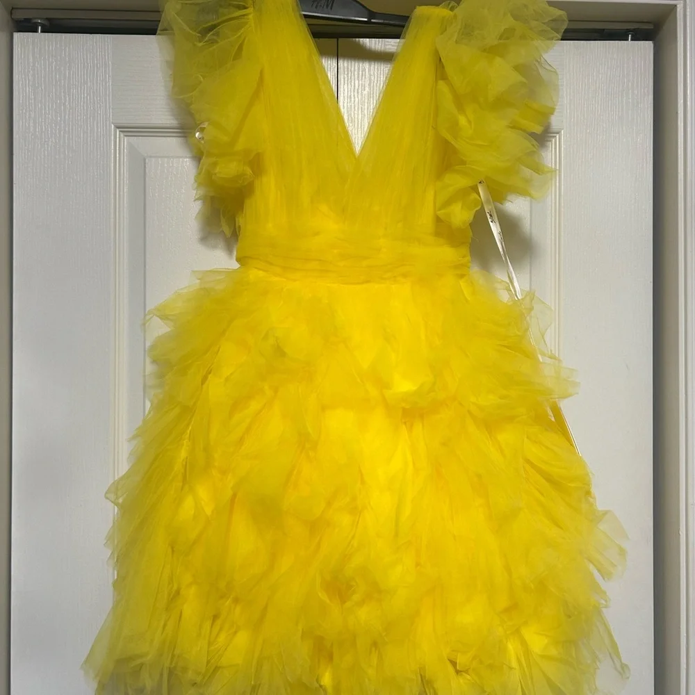 Mac Duggal Yellow Mini Dress - Picture 3 of 4